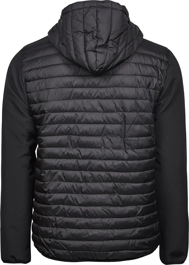 Tee Jays Men's Hooded Crossover Jacket | Showerproof Puffer | Softshell Panels | Black | S-3XL