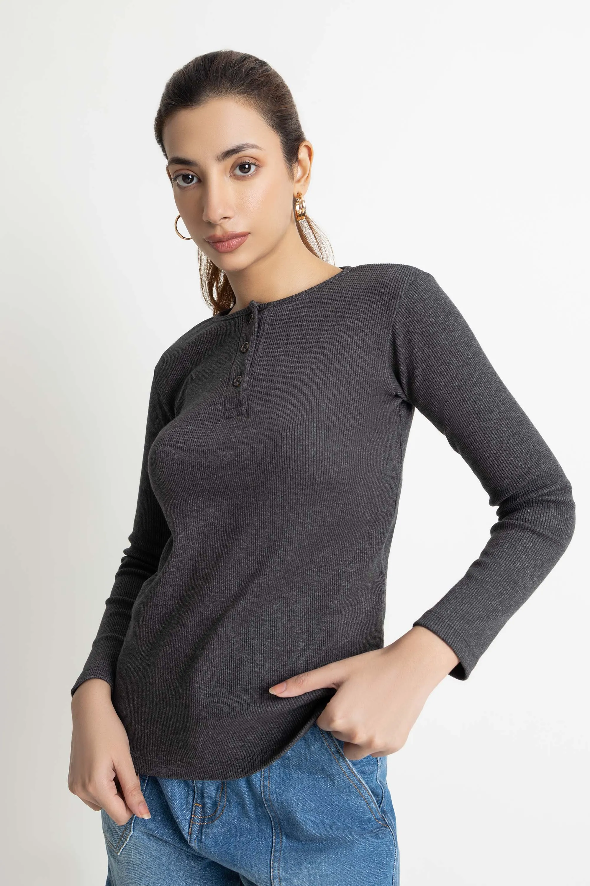 The Ribbed Charcoal Henley