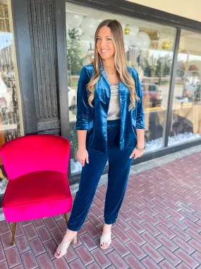 The Way I Feel Velvet Jogger Pants-Teal