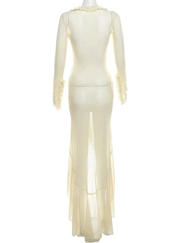 Trendy Sheer Bodycon Mermaid Dress with Ruffle Accents