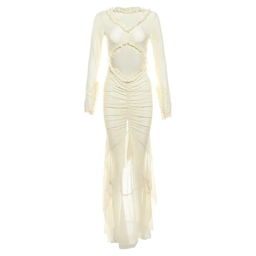 Trendy Sheer Bodycon Mermaid Dress with Ruffle Accents