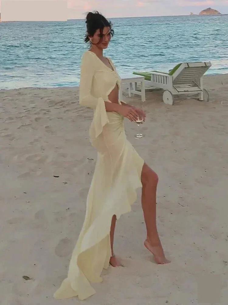 Trendy Sheer Bodycon Mermaid Dress with Ruffle Accents
