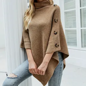 Turtleneck Poncho With Side Buttons Details | CozyCouture®