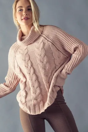 Turtleneck Ribbed Cable Knit Sweater