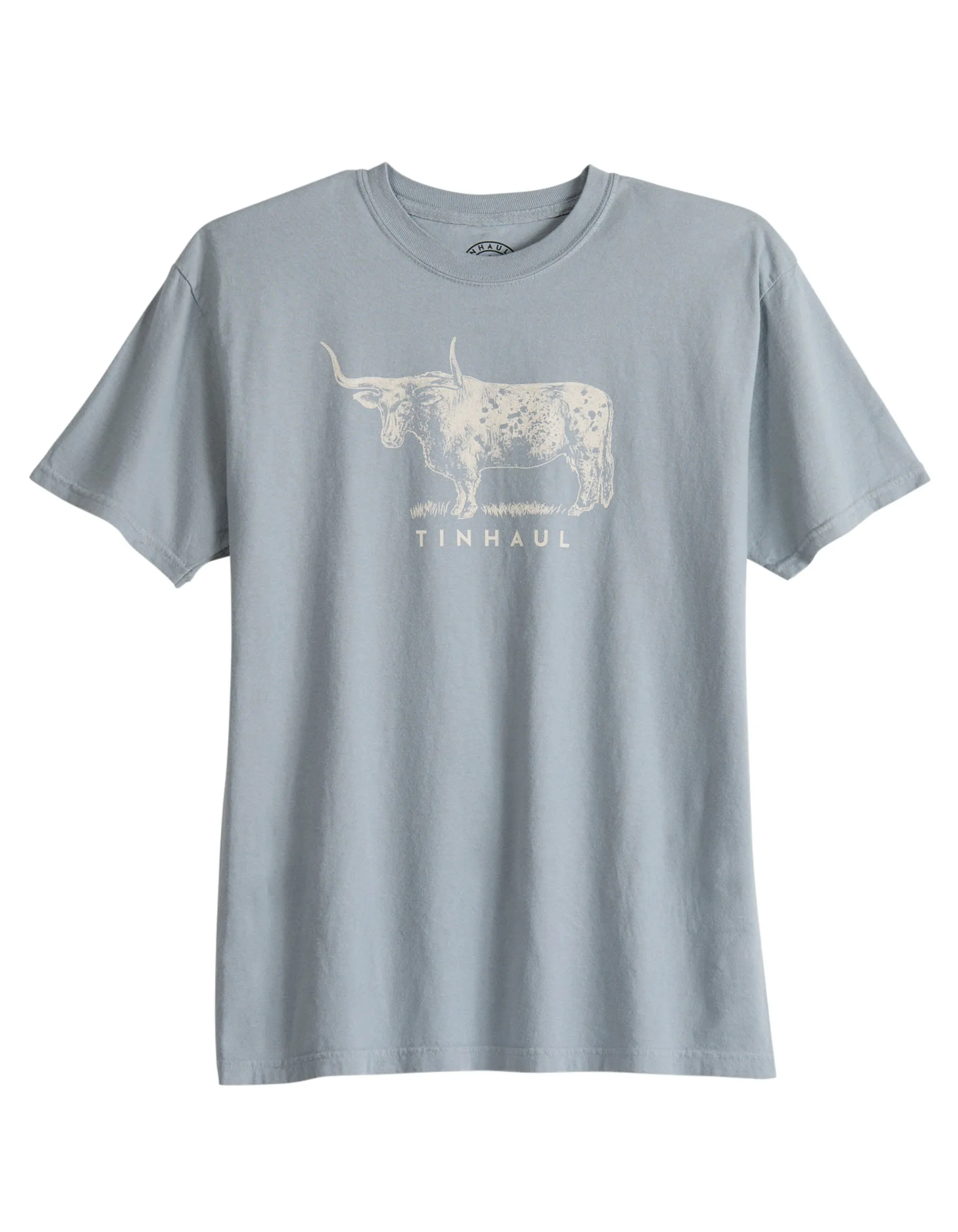 UNISEX SHORT SLEEVE TIN HAUL BULL STANDING SCREEN PRINT T SHIRT HEAVYWEIGHT LIGHT GREY