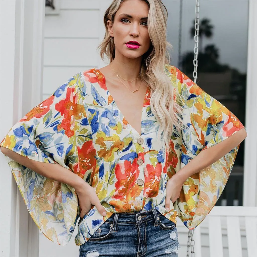V-NECK FLORAL PRINTED
