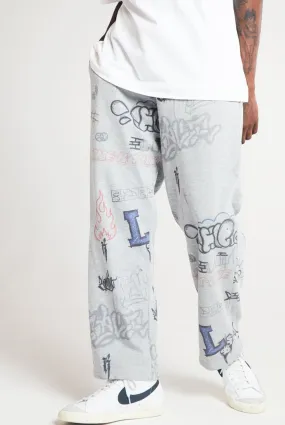 Varsity School Graffiti Print Wide Leg Joggers