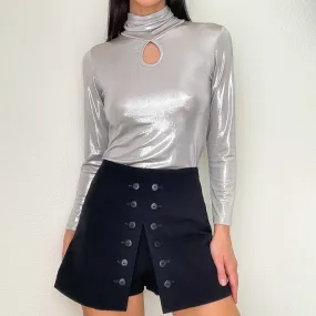 Vintage Silver Metallic Futuristic Turtleneck Top