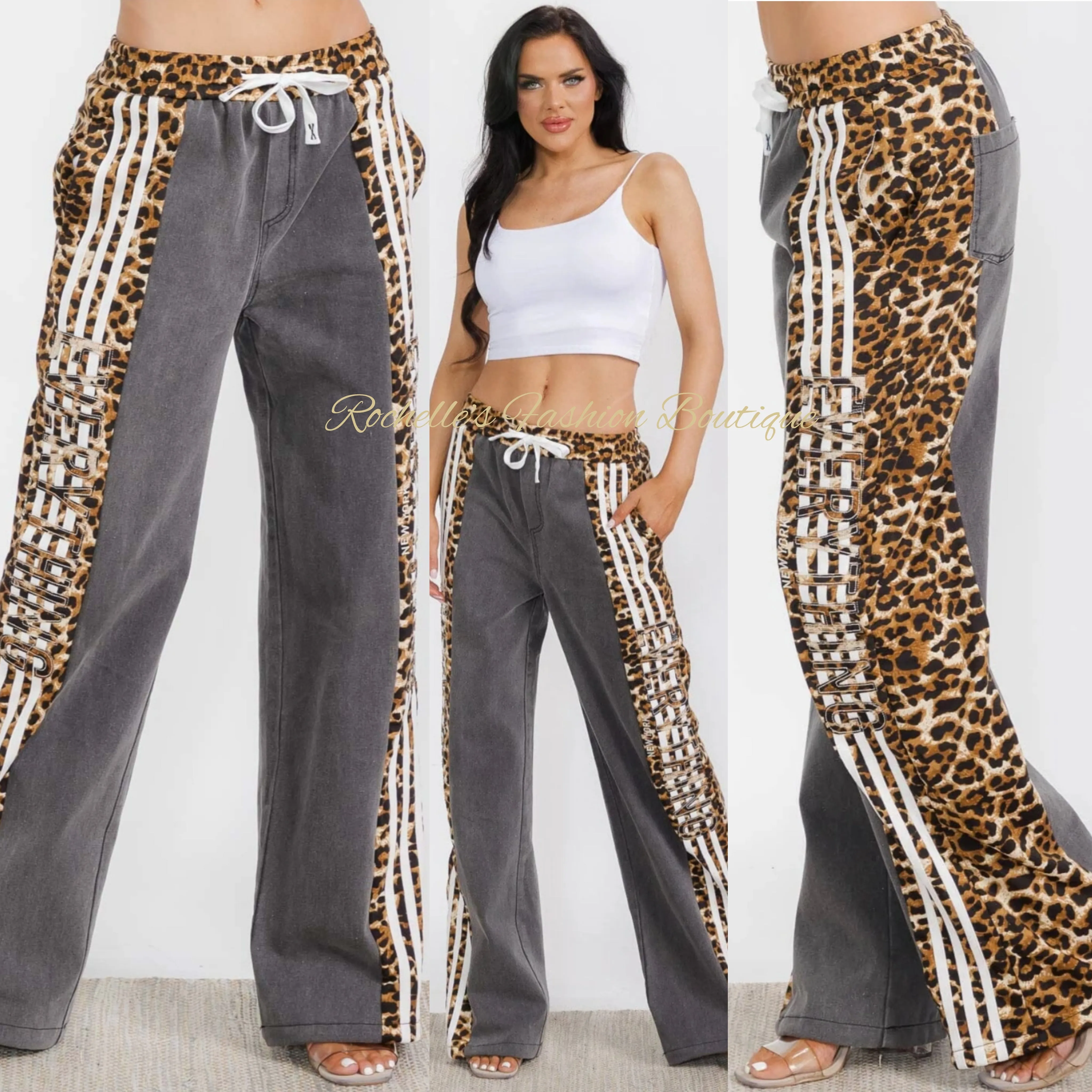 Wide Leg Grey Leopard Print Pants