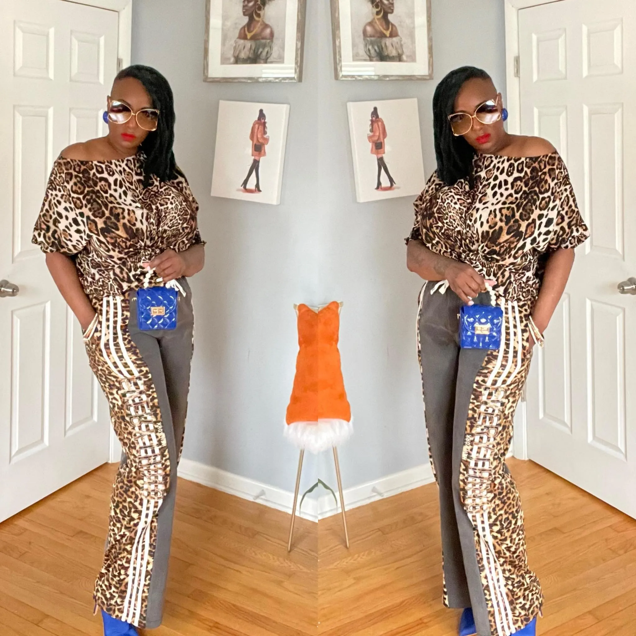 Wide Leg Grey Leopard Print Pants
