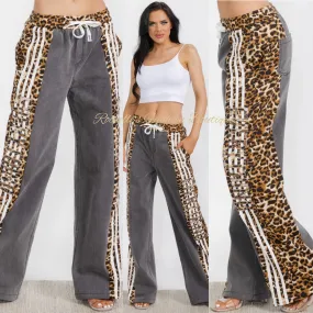 Wide Leg Grey Leopard Print Pants