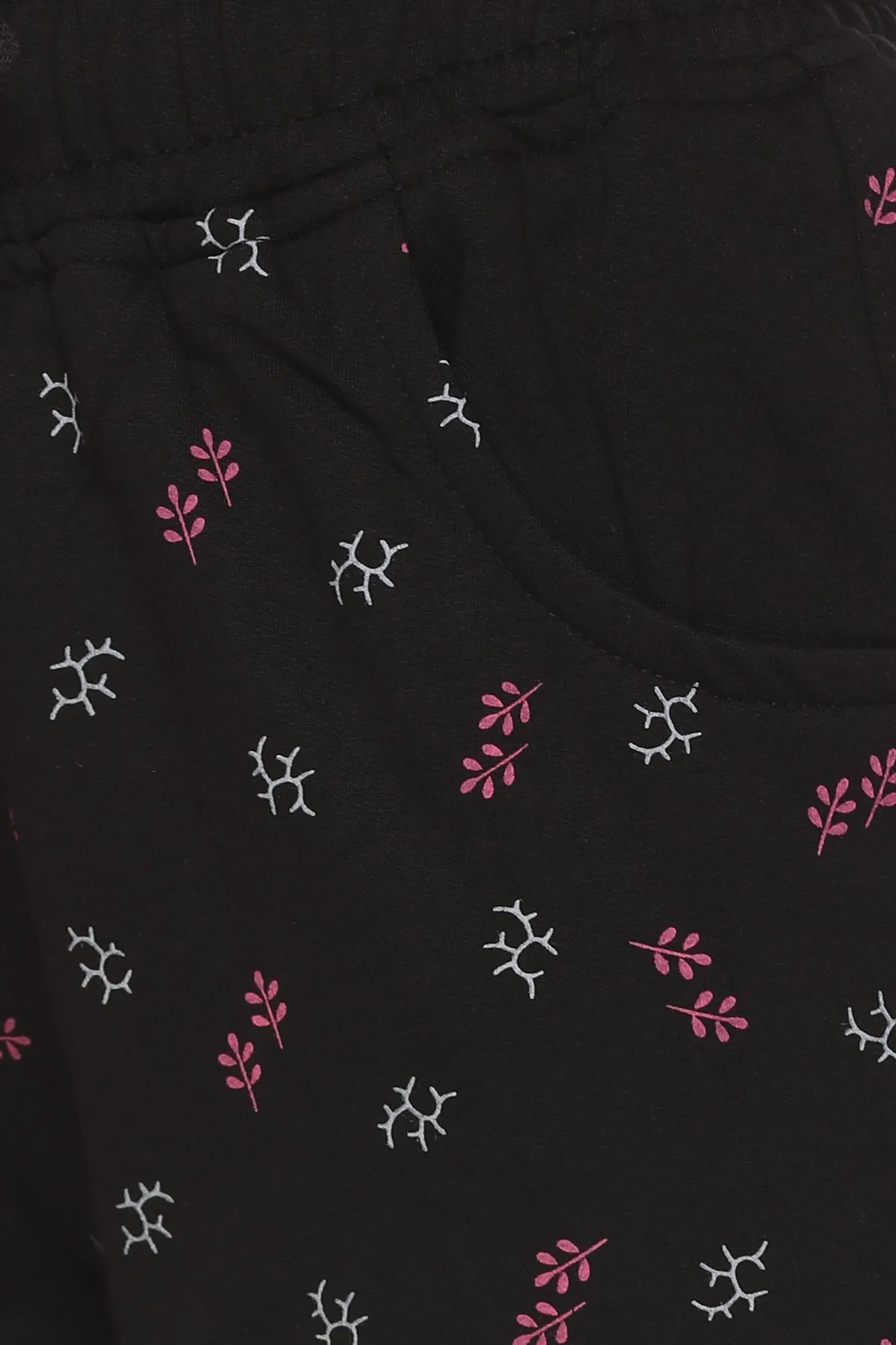 Winter Cotton Fleece Printed Joggers For Women - Black