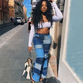 Women’s Patched Denim Flared Jeans.