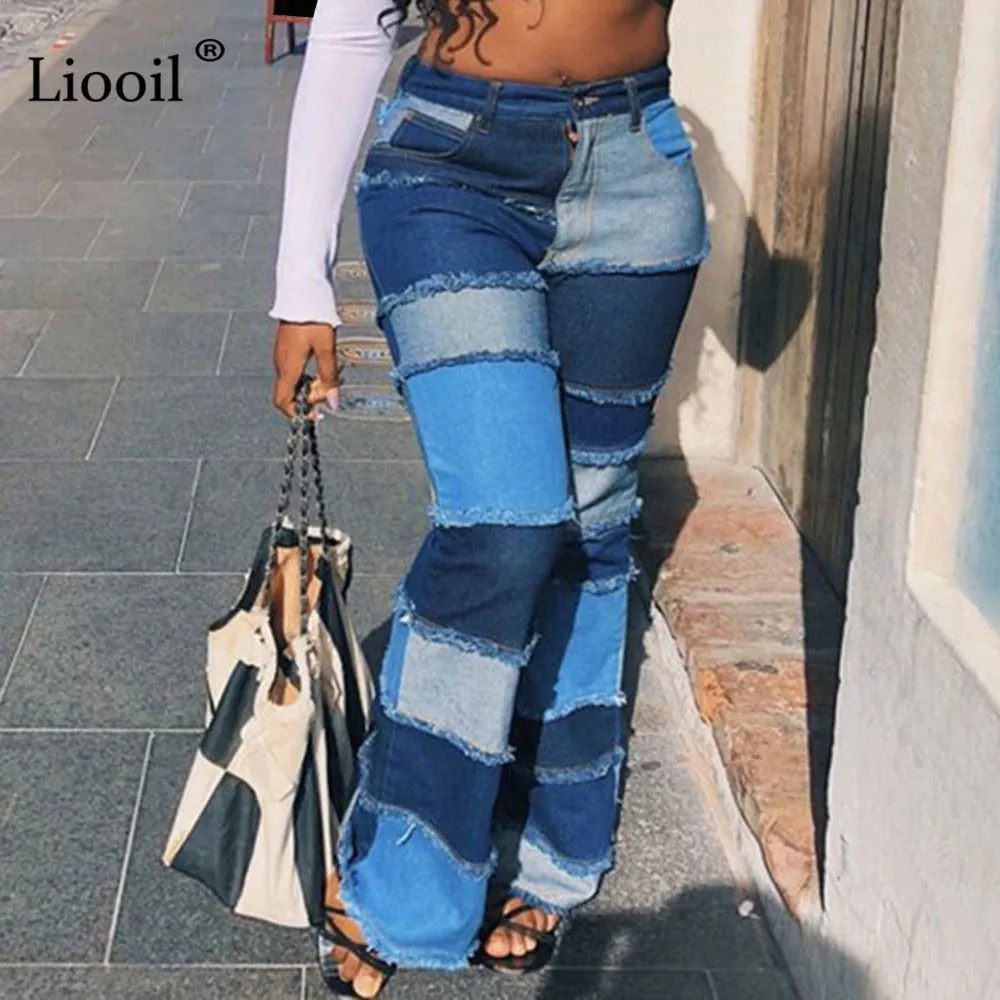 Women’s Patched Denim Flared Jeans.