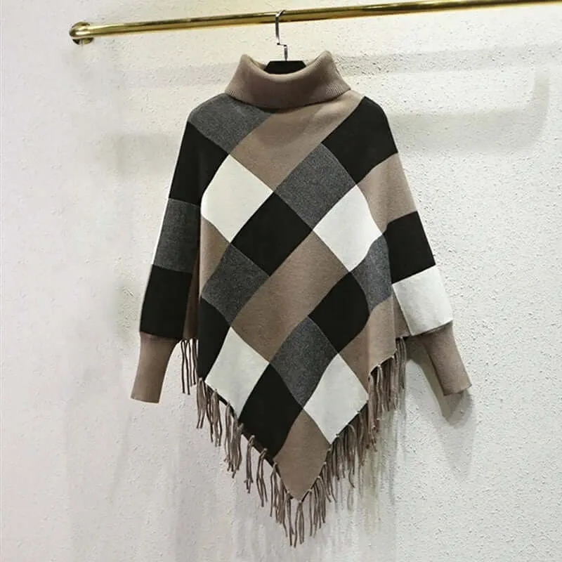 Women's Plaid Turtleneck Sweater - Autumn/Winter