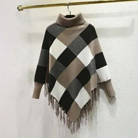 Women's Plaid Turtleneck Sweater - Autumn/Winter