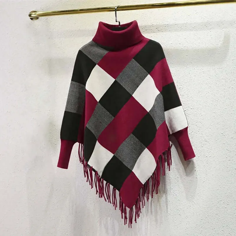 Women's Plaid Turtleneck Sweater - Autumn/Winter