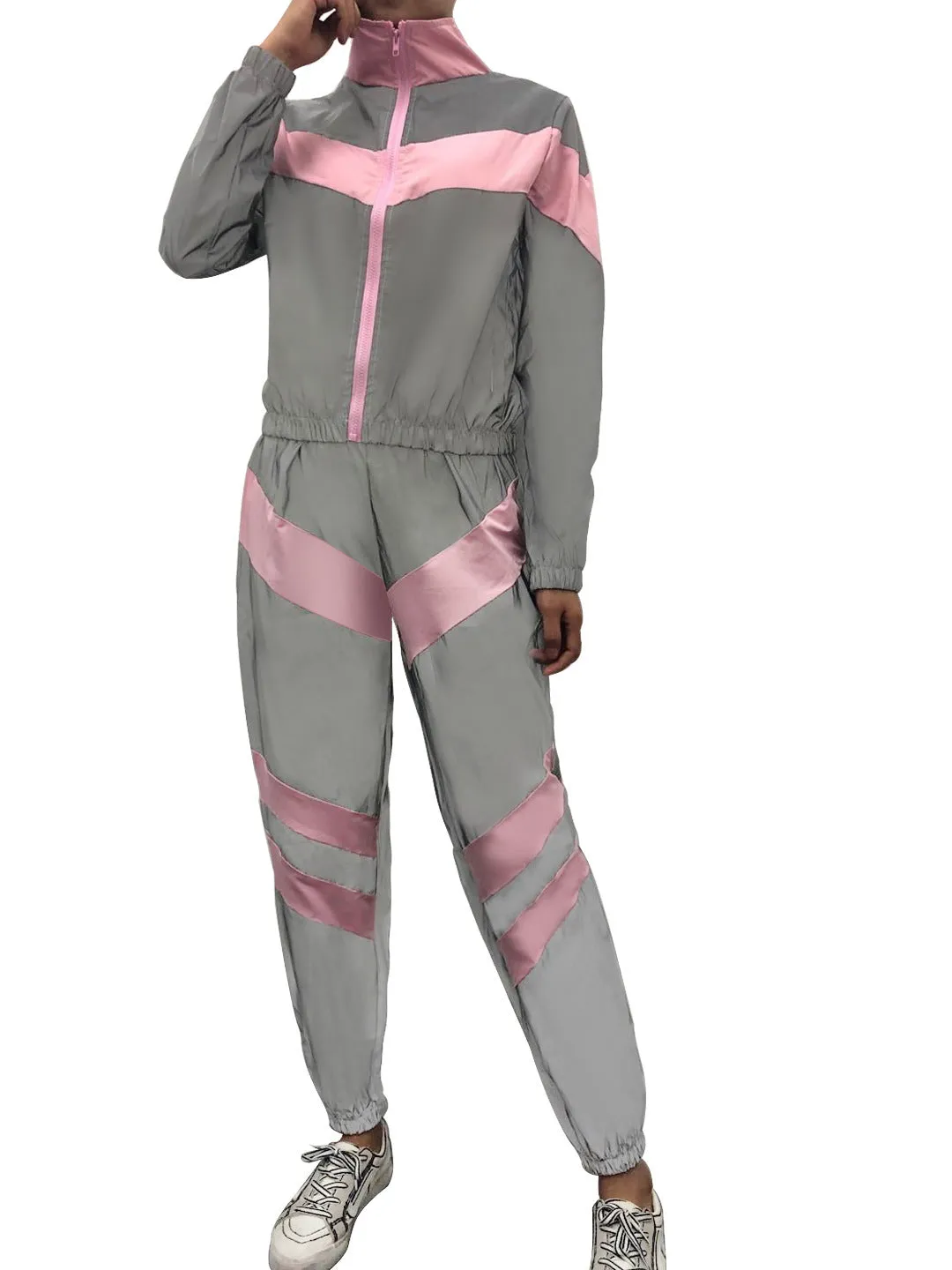 Women's Spandex Reflective Joggers With Elastic Waist