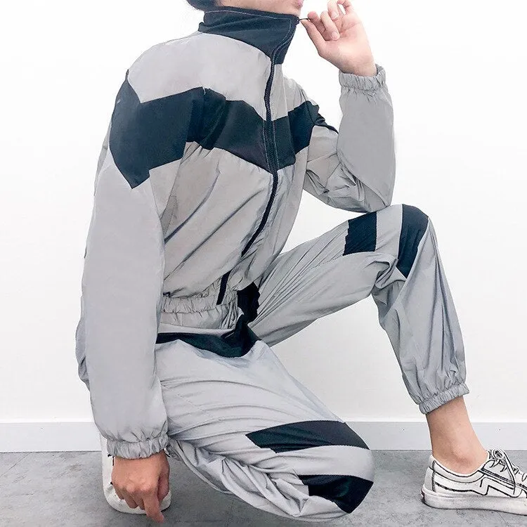 Women's Spandex Reflective Joggers With Elastic Waist