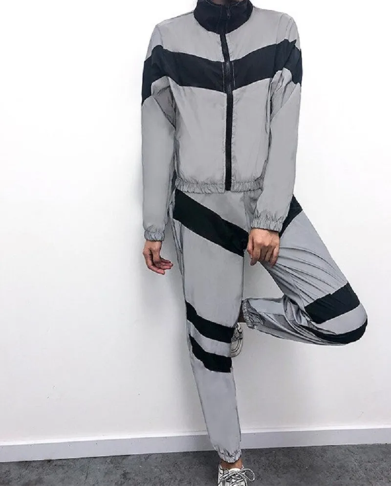 Women's Spandex Reflective Joggers With Elastic Waist