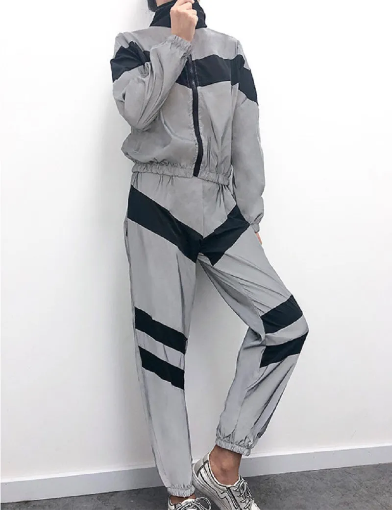 Women's Spandex Reflective Joggers With Elastic Waist